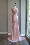 POWER PINK LONG EVENING DRESS WITH CRYSTALS