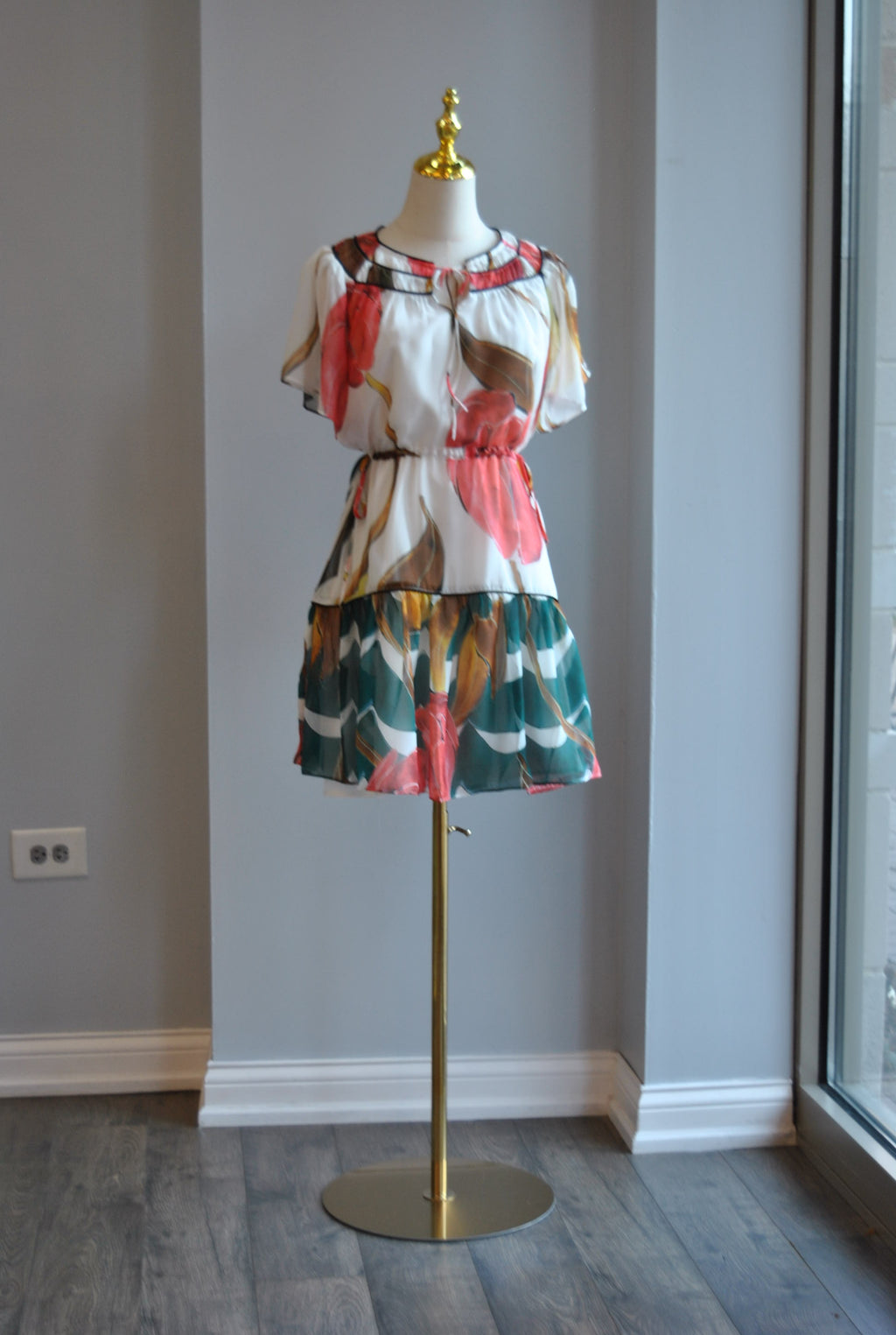 WHITE AND GREEN MULTI MINI TUNIC DRESS