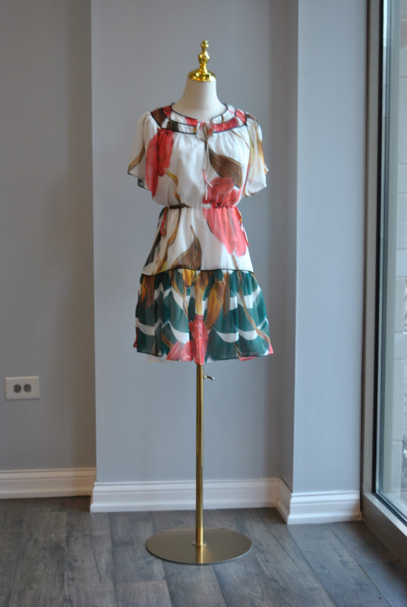 WHITE AND GREEN MULTI MINI TUNIC DRESS