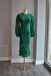EMERALD GREEN MIDI LACE DRESS
