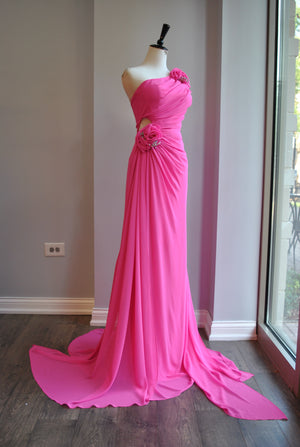 HOT PIK LONG ASYMMETRC EVENING GOWN WITH FLOWERS