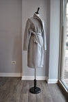 LIGHT GREY SPRING WRAP COAT WITH A BELT