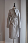 LIGHT GREY SPRING WRAP COAT WITH A BELT