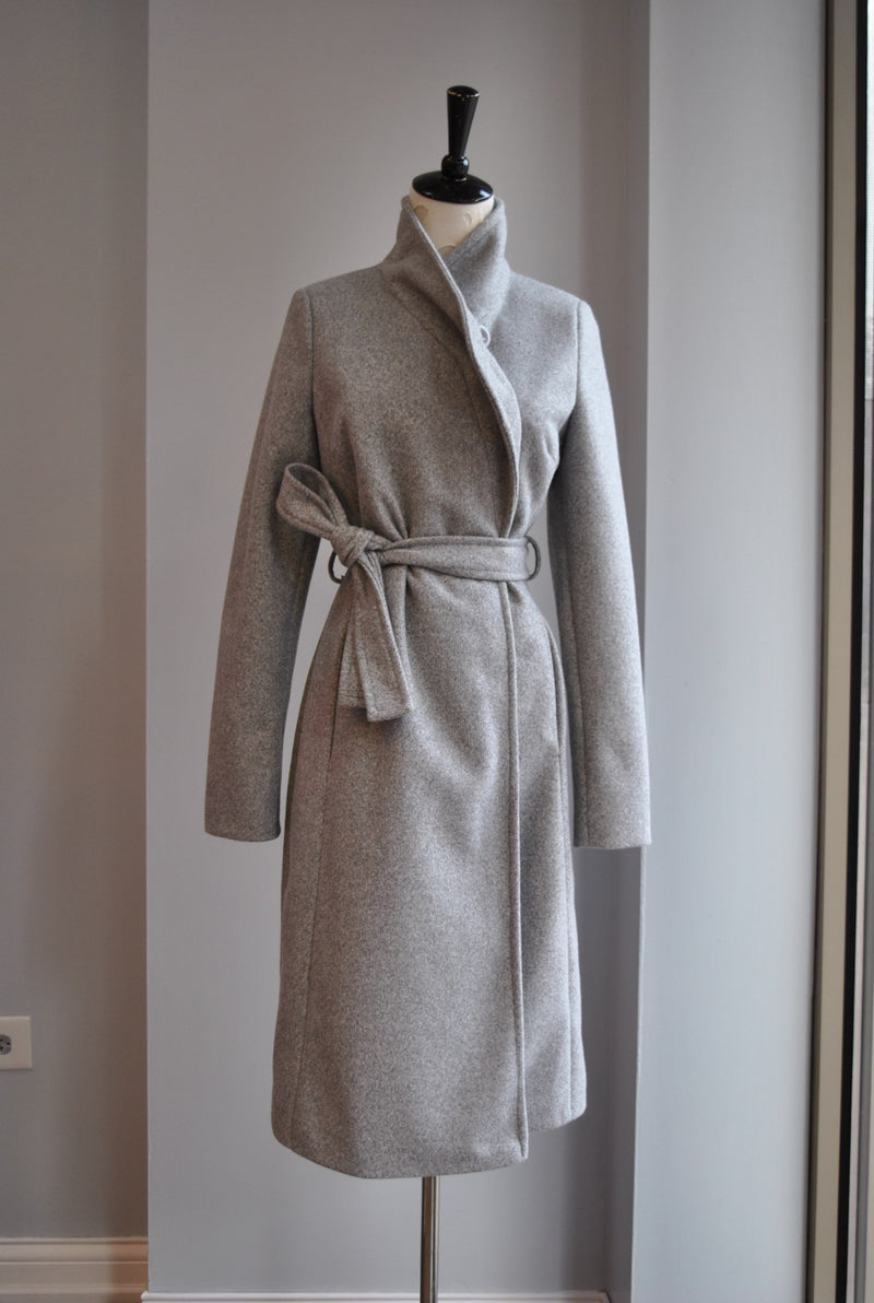 LIGHT GREY SPRING WRAP COAT WITH A BELT