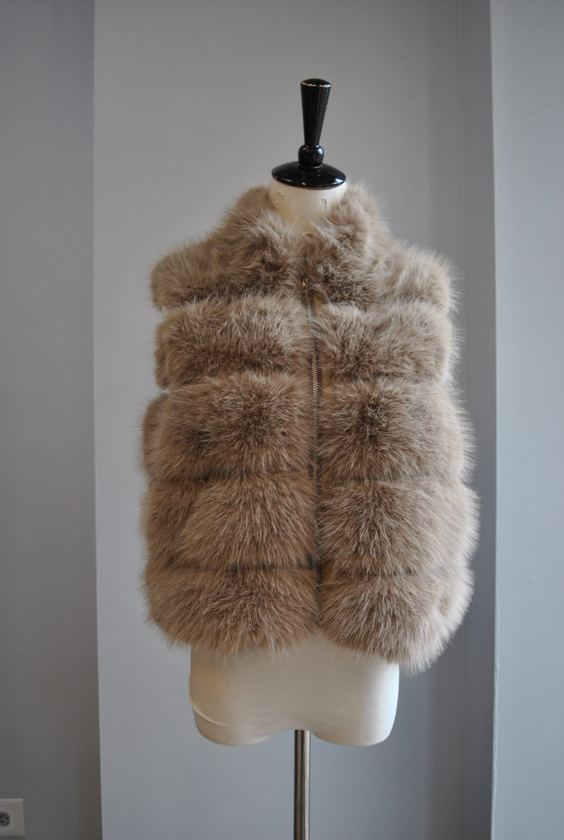 Taupe faux fur vest deals