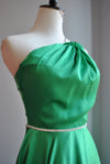 EMERALD GREEN LONG EVENING GOWN WITH CRYSTALS