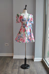 FLOWER MULTI MINI FIT AND FLAIR SUMMER DRESS WITH A BOW