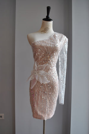 WHITE SEQUIN ASYMMETRIC PARTY DRESS