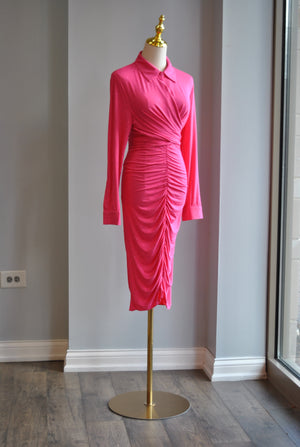 HOT PINK SET OF MIDI SKIRT AND A WRAP TOP WITH CRYSTALS