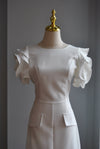 WHITE MINI COCKTAIL DRESS WITH FLOWER SLEEVES
