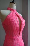 HOT PINK SEQUIN LONG EVENING GOWN