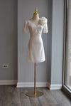 WHITE COCKTAIL DRESS A-LINE WITH DETACHABLE FLOWER PIN
