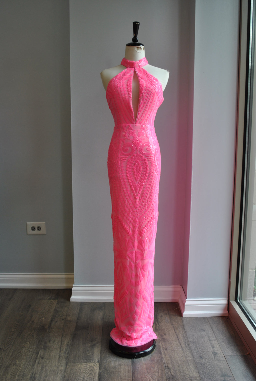 HOT PINK SEQUIN LONG EVENING GOWN
