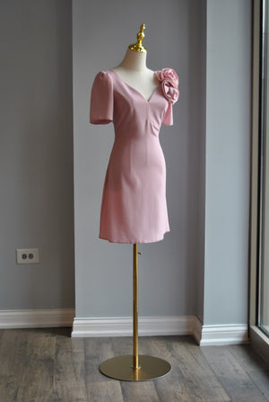 BLUSH PINK COCKTAIL A-LINE DRESS WITH DETACHABLE FLOWER PIN
