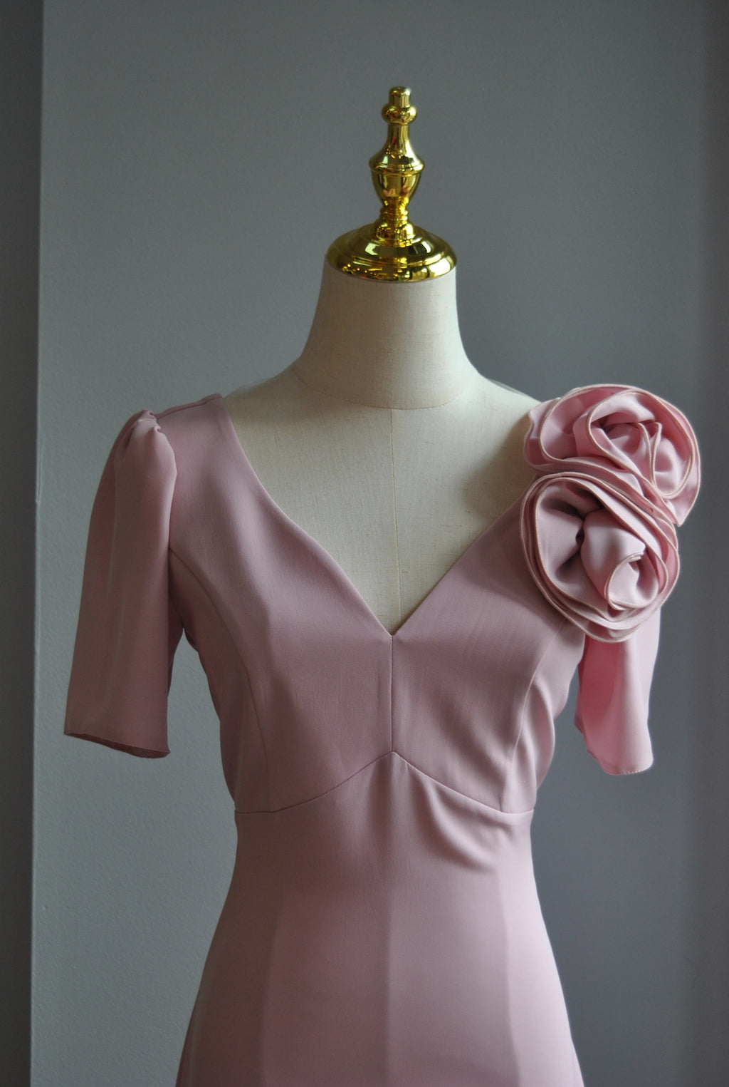 BLUSH PINK COCKTAIL A-LINE DRESS WITH DETACHABLE FLOWER PIN