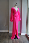 HOT PINK EVENING GOWN WITH LONG SLEEVES