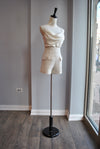 VANILLA TWEED SET OF A BLAZER AND SHORTS WITH PEARLS