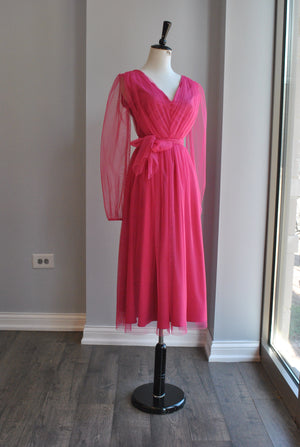 CLEARANCE - FUCHSIA PINK SHEER MIDI DRESS