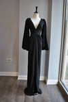CLEARANCE - BLACK LONG EVENING GOWN WITH BELL SLEEVES