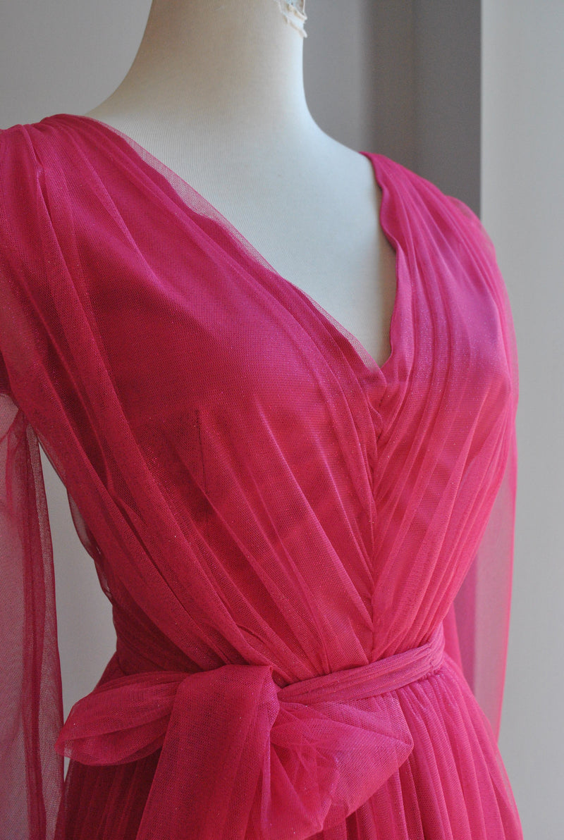 CLEARANCE - FUCHSIA PINK SHEER MIDI DRESS