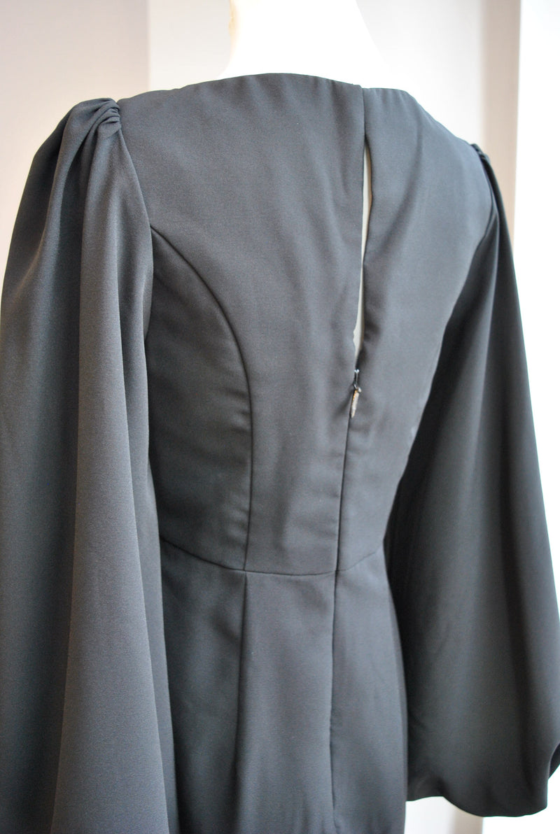 CLEARANCE - BLACK LONG EVENING GOWN WITH BELL SLEEVES