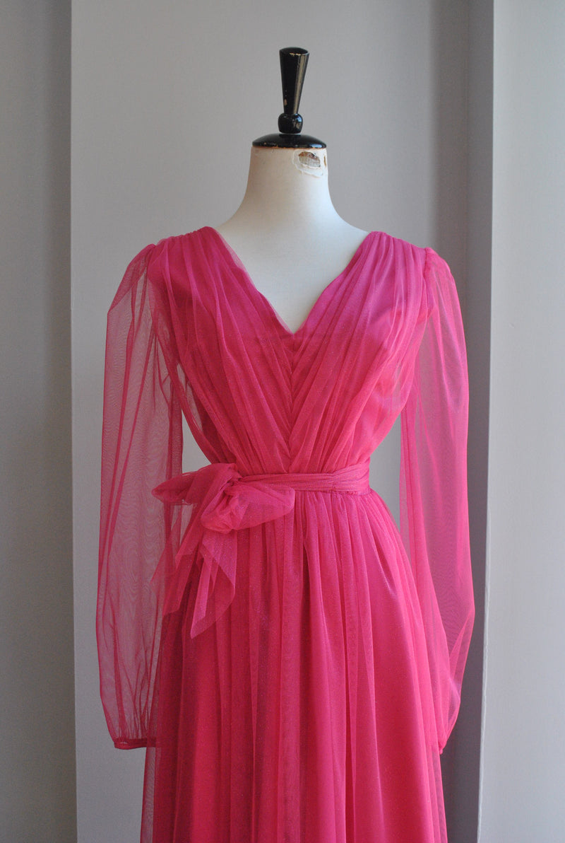 CLEARANCE - FUCHSIA PINK SHEER MIDI DRESS