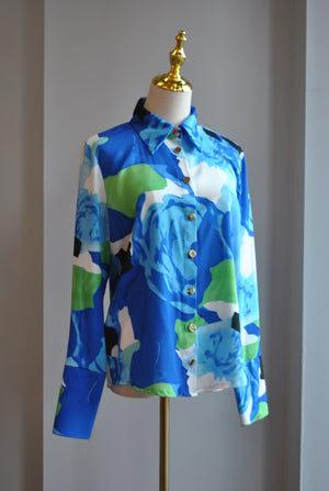 BLUE MULTI SPRING BLOUSE