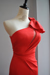 RED LONG EVENING DRESS WITH SIDE BOW