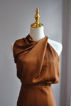 COPPER SILKY MIDI HALTER STYLE DRESS WITH BACK TIE