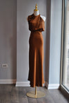 COPPER SILKY MIDI HALTER STYLE DRESS WITH BACK TIE