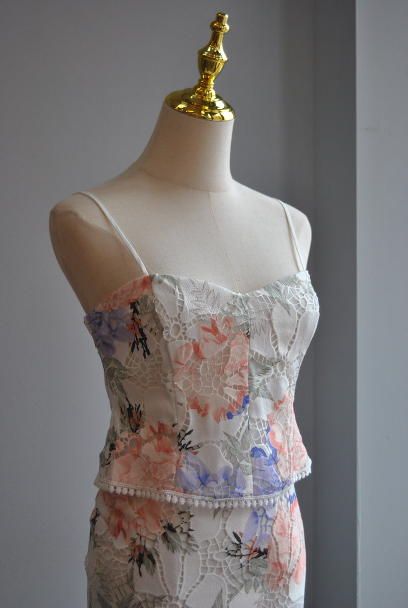 LAVENDER MULTI LACE SET OF PENCIL SKIRT AND CROPPED TOP