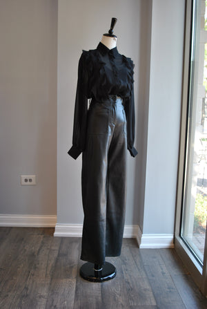 HIGH WAISTED FLAIR STYLE FAUX LEATHER PANTS
