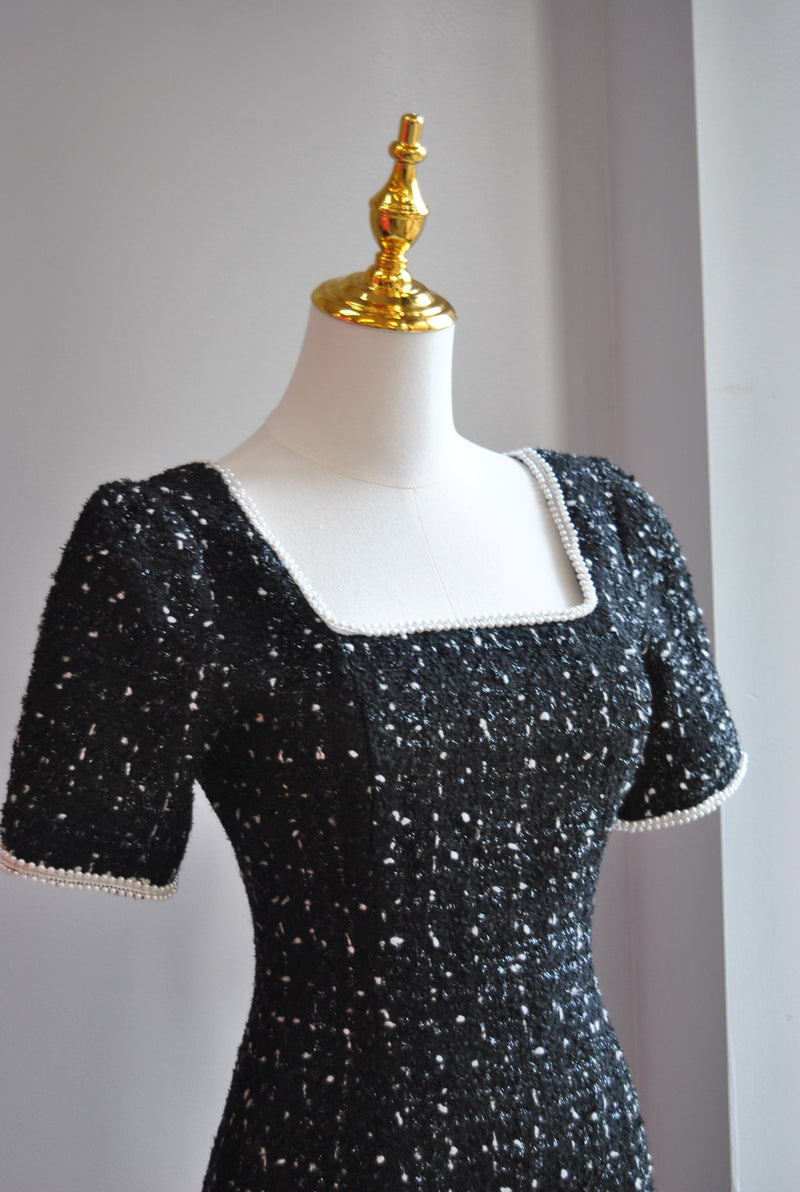BLACK TWEED MINI DRESS WITH