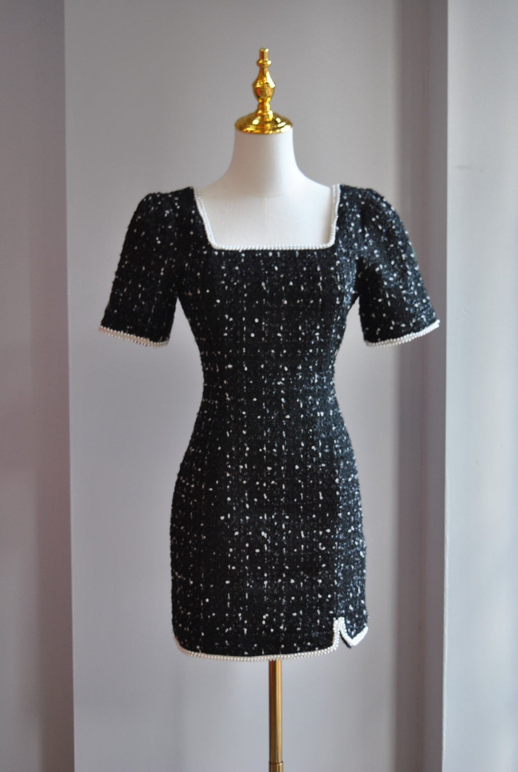 BLACK TWEED MINI DRESS WITH