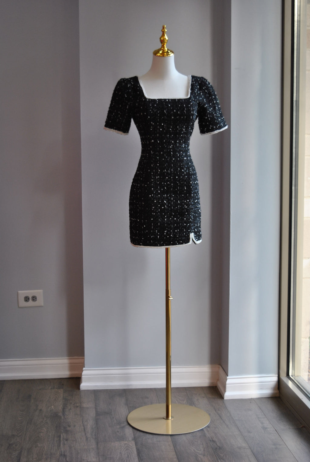 BLACK TWEED MINI DRESS WITH