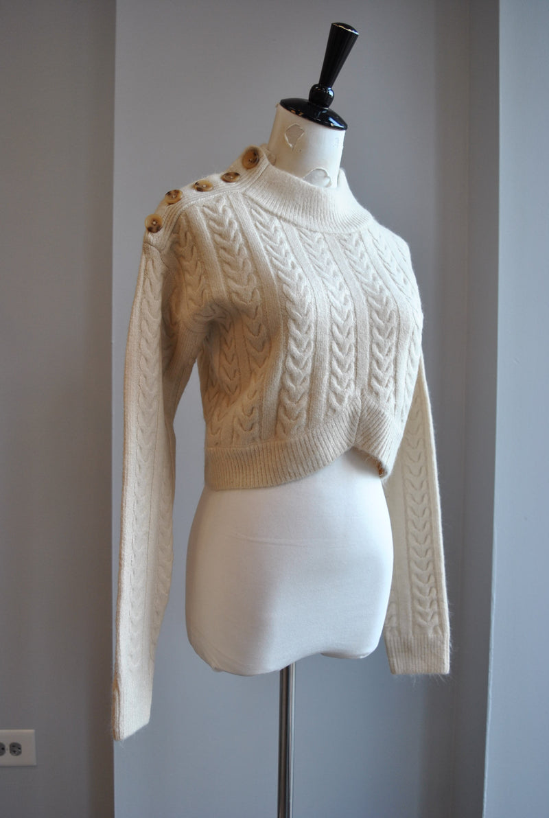 SAND COLOR CROPPED SWEATER WITH BUTTONS