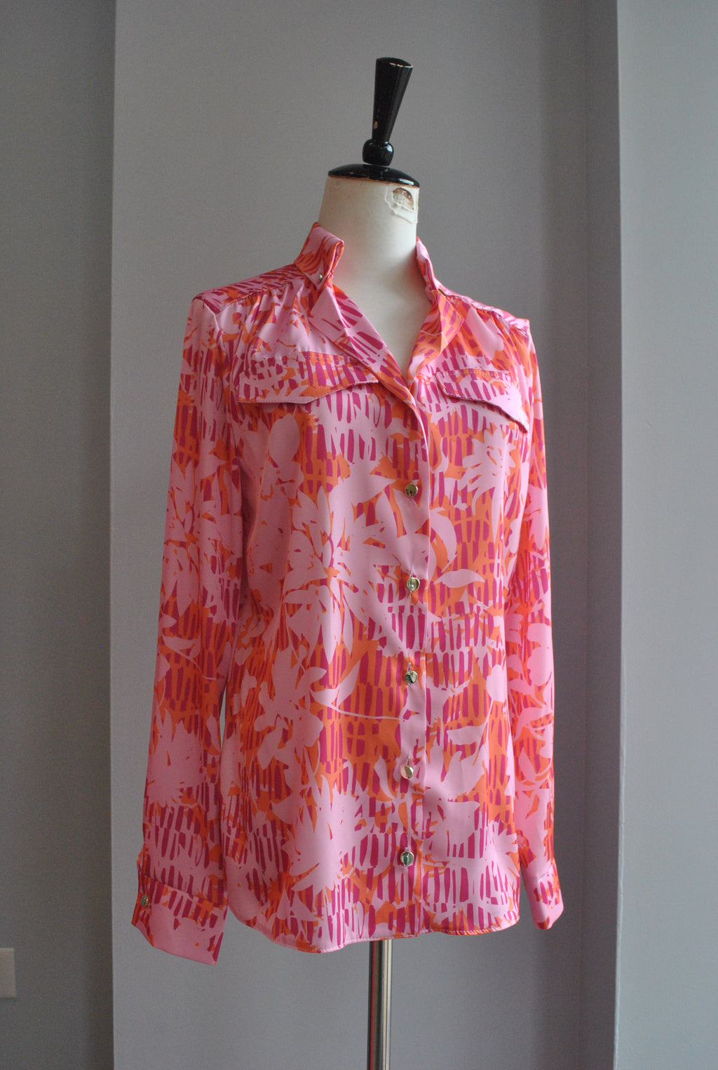 PINK AND ORANGE MULTI SILKY BLOUSE