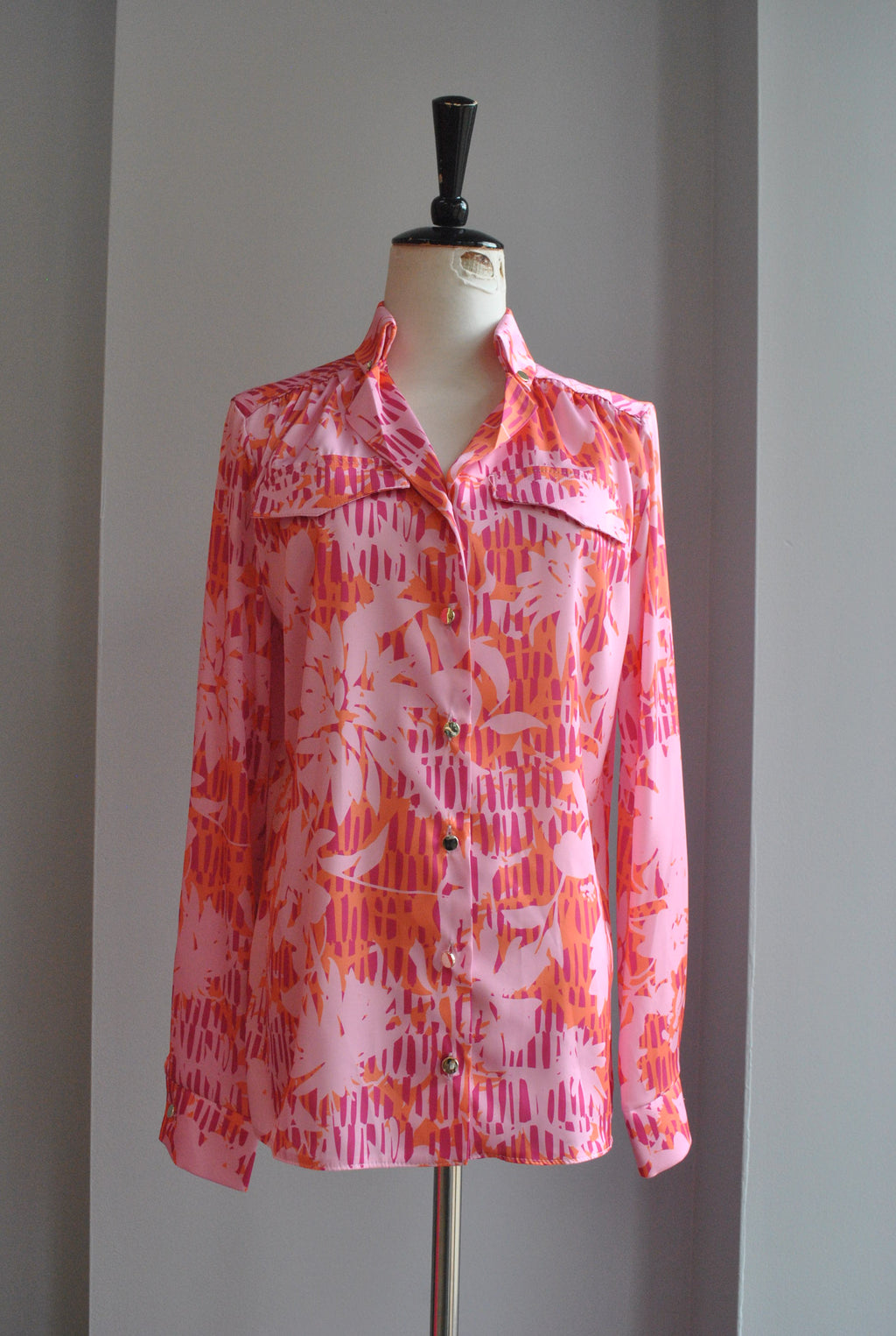 PINK AND ORANGE MULTI SILKY BLOUSE