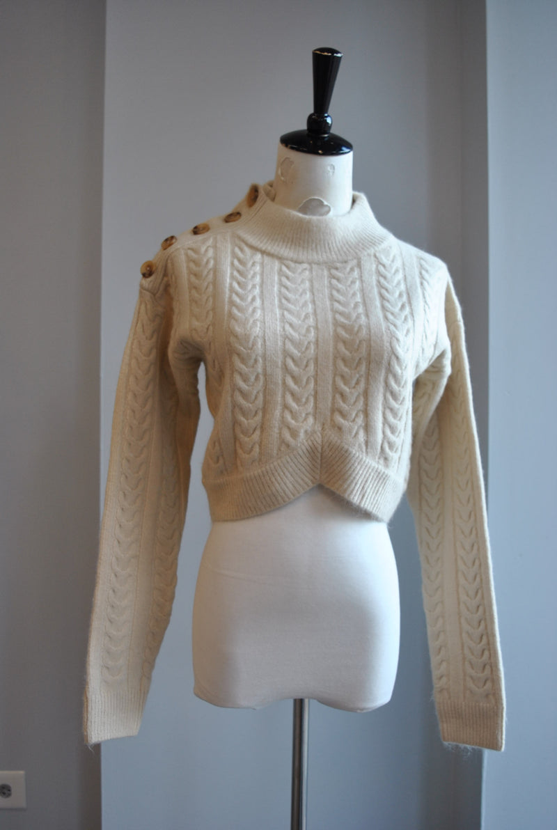SAND COLOR CROPPED SWEATER WITH BUTTONS