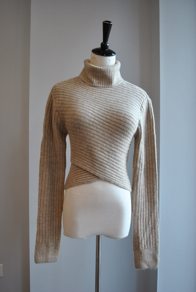 CLEARANCE - BEIGE TURTLENECK STYLE CROPPED SWEATER