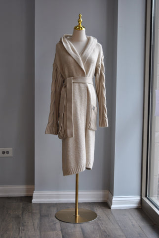BONE COLOR OPEN STYLE LONG CARDIGAN