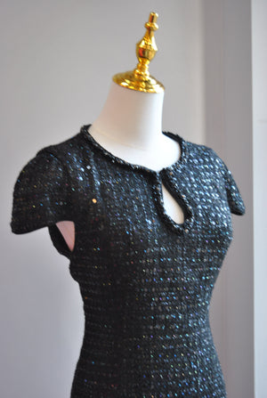BLACK TWEED WITH SEQUIN MIDI DRESS