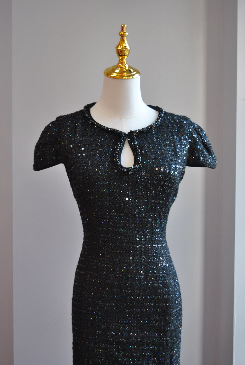BLACK TWEED WITH SEQUIN MIDI DRESS