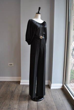 BLACK SILKY TOP WITH DOLMAN SLEEVES