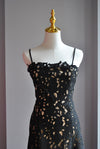 FIT AND FLAIR MIDI BLACK LACE DRESS WITH SIDE POCKETS