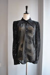 BLACK SHEER BLOUSE WITH CRYSTALS AND FEATHERS DETAIL