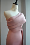 CLEARANCE - BLUSH PINK ASYMMETRIC MIDI COCKTAIL DRESS