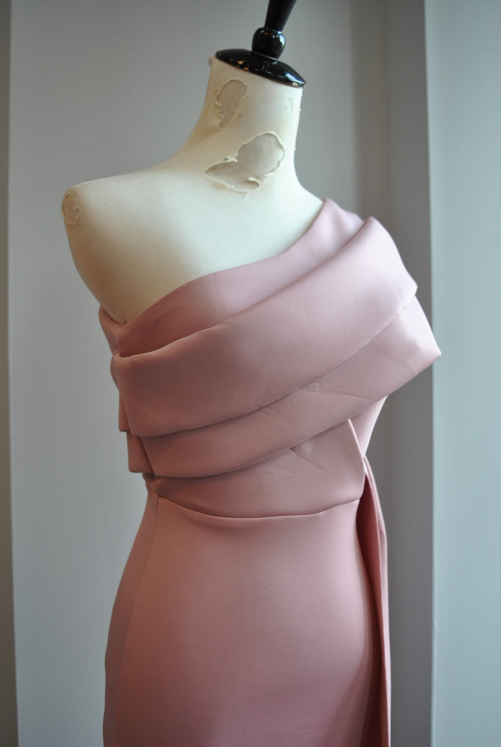 CLEARANCE - BLUSH PINK ASYMMETRIC MIDI COCKTAIL DRESS
