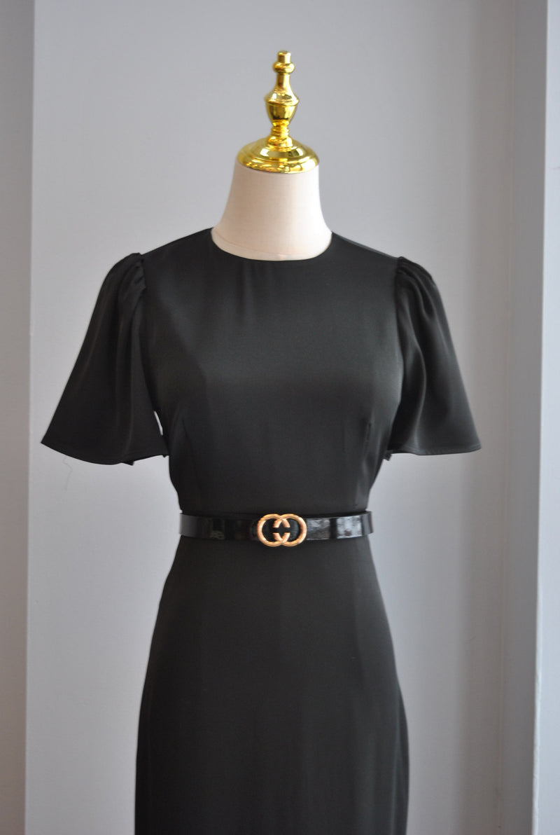 BLACK MINI SILKY DRESS WITH RUFFLES