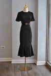 CLEARANCE - NAVY BLUE SILKY LONG DRESS WITH OPEN BACK AND SIDE SLIT